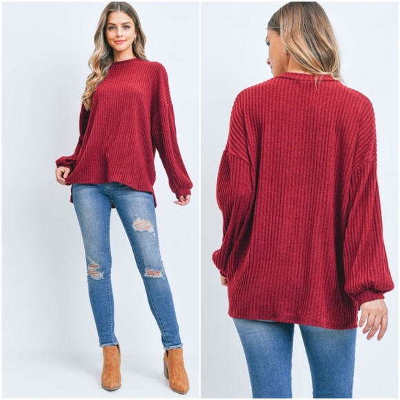 Trend Setter Diva Boutique Tops - Burgundy sweater ribbed top
